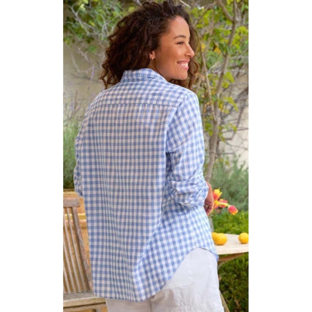 Jaclyn Smith Shirt Blue Plaid Button Up Collar 3/4 Sleeve Cotton 2X A001228